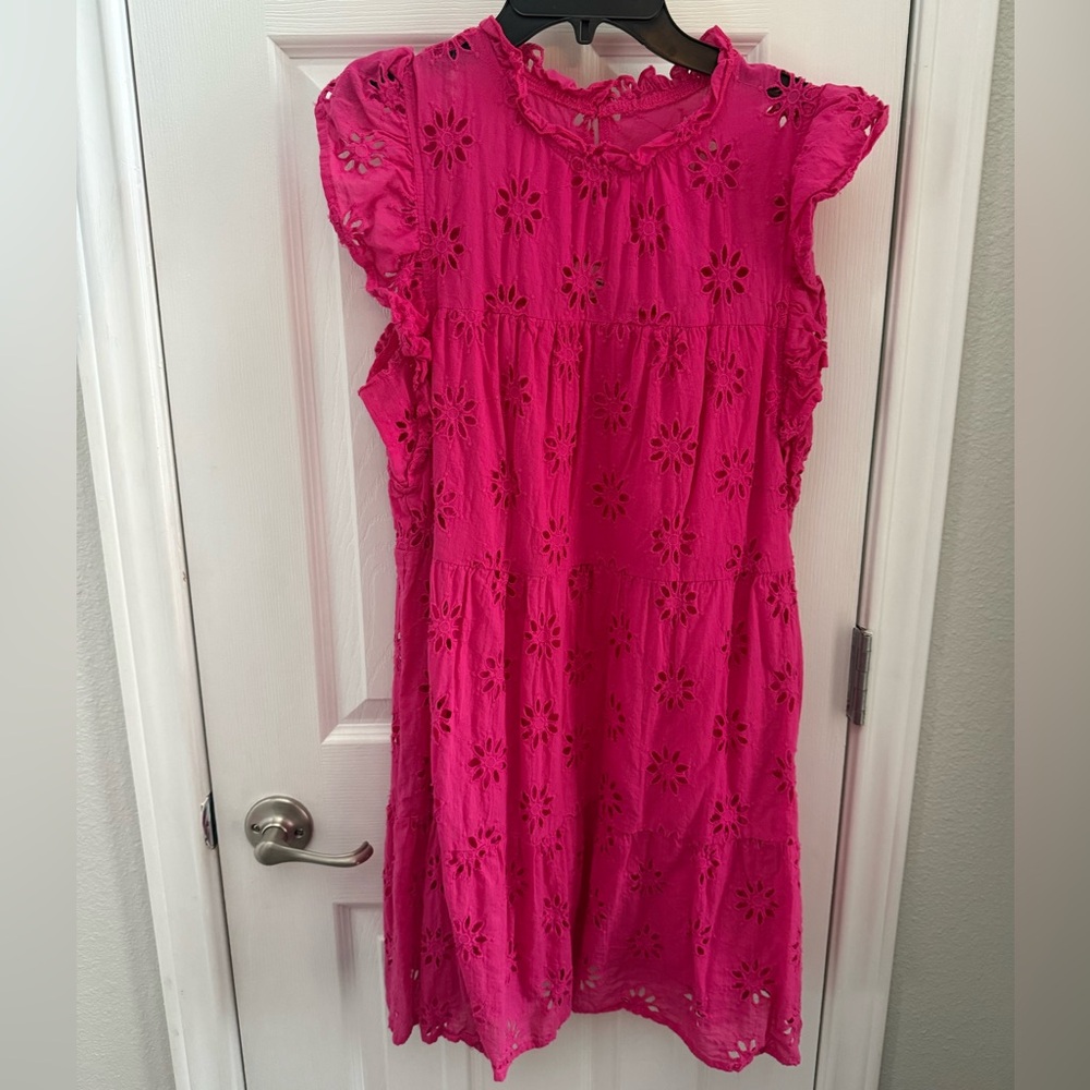 entro Hot Pink Eyelet Summer Dress